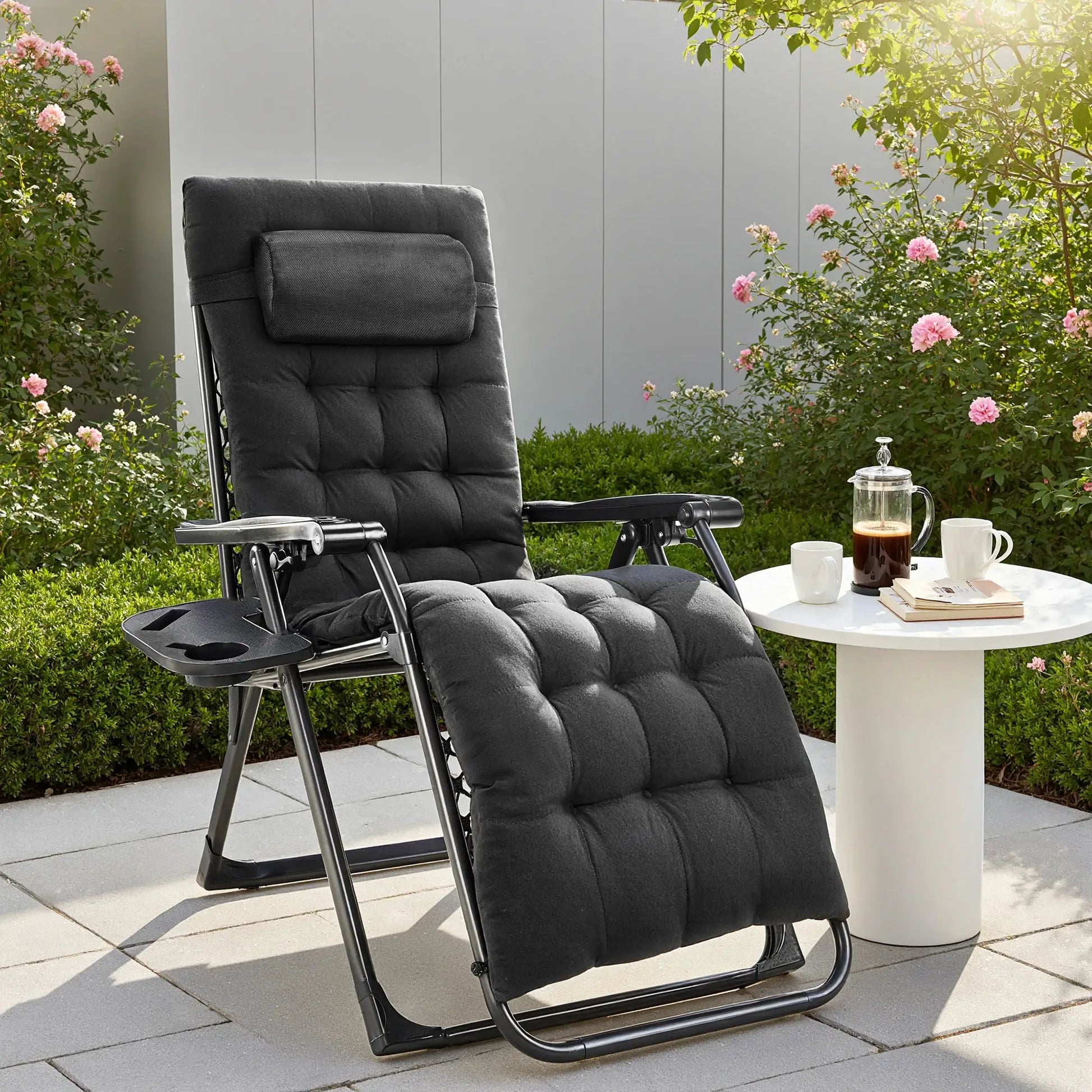 JHK Zero Gravity Recliner Camping Patio Lounge Chair Folding Portable with Cup Holder Trays Removable Cushion For Outdoor Garden from PriceLows™