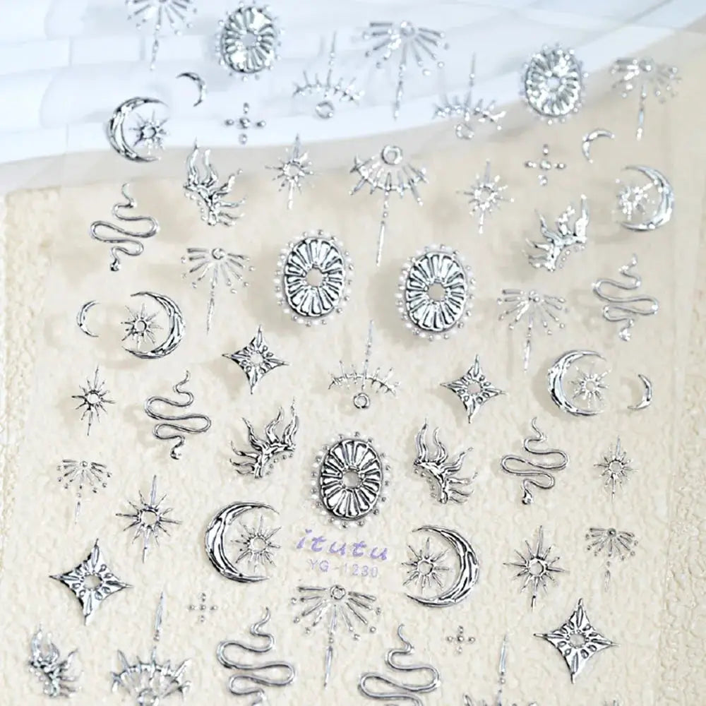 Gold Silver Snake Stars Nail Stickers for Nail Decoation Decals 5D Self-Adhesive Bronzing Stars Moon Totem DIY Supplies Slider from PriceLows™