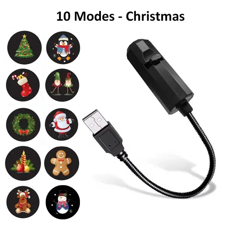 Night Light Projector | Rotatable Housing | USB Plug Powered | Switchable Discs