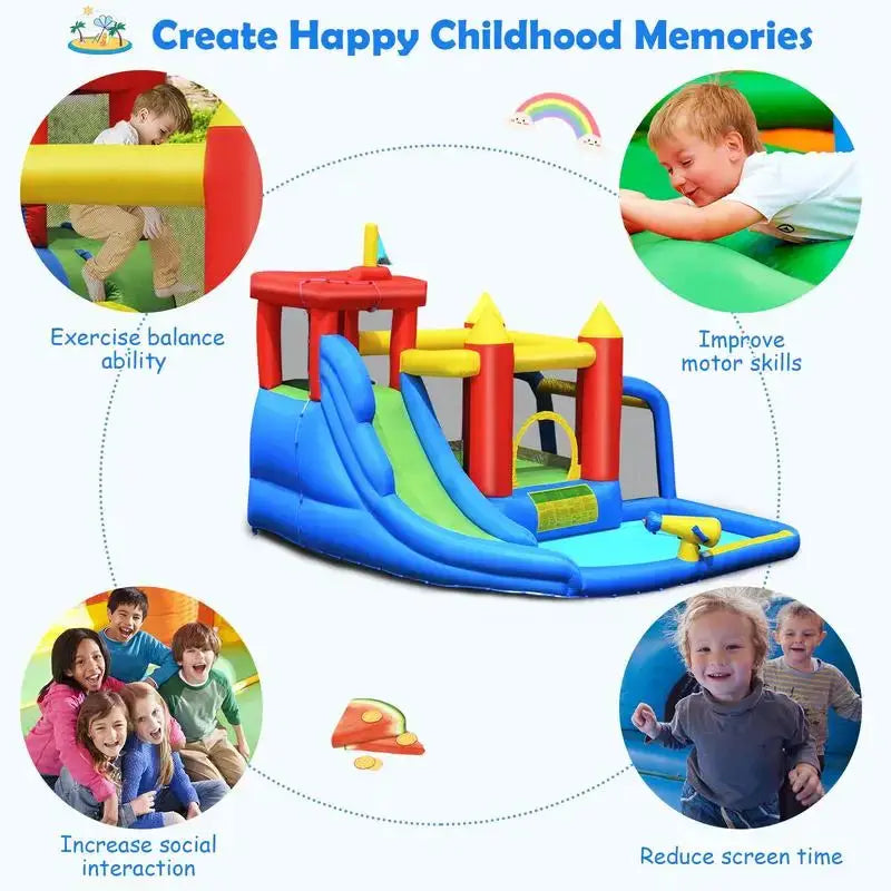 Inflatable Bounce House Splash Pool with Water Climb Slide Blower included from PriceLows™