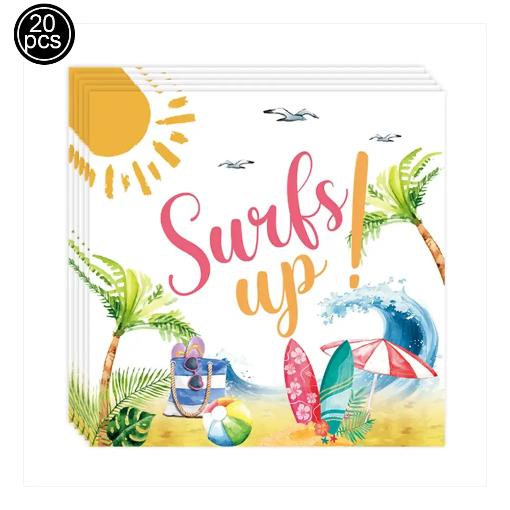 Surf Beach Party Tableware | Paper Plates Napkins Cups | Tattoos And Snack Tray