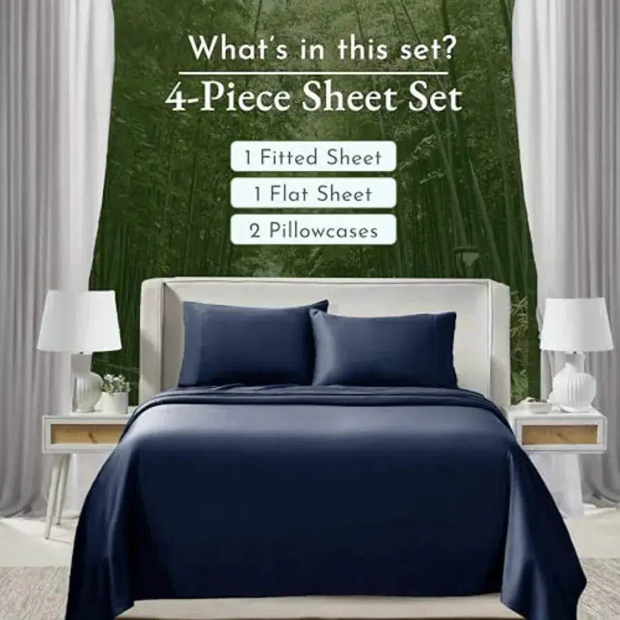 Rayon from Bamboo Sheets Cal Luxury Cooling Blue Sheets for Size Bed with Deep Pocket Fitted Sheet from PriceLows™