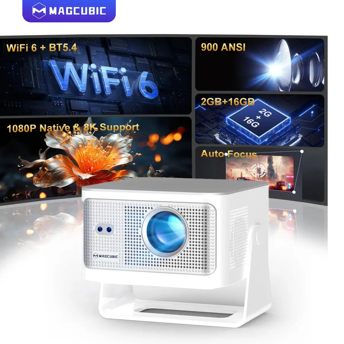 Portable Projector | Auto Focus | 900 ANSI Lumens | Android 14