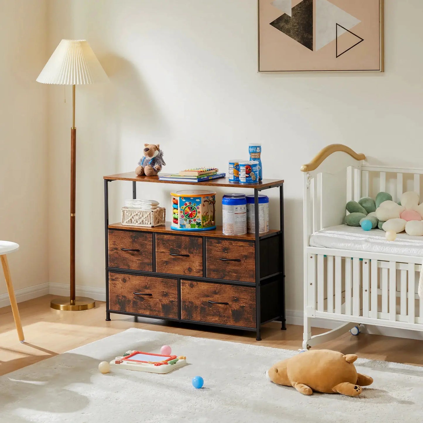 JHK Shoe Cabinet Dresser With 5 Fabric Drawers Toy Storage TV Stand Multilayer Shoe Rack Space Saving Cabinet Of Home Furniture from PriceLows™
