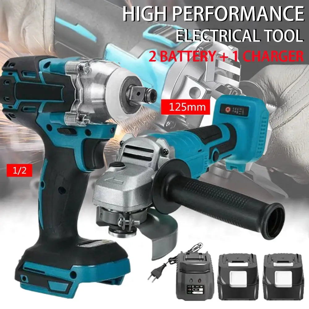 Power Tool Sets Impact Wrench 125mm Brushless Electric Angle Grinder 18V Battery Devices Combo Kit Power Tool from PriceLows™