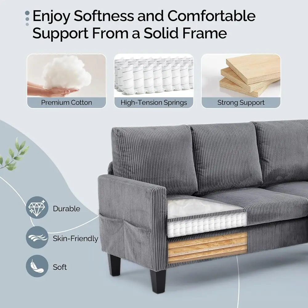 L-Shaped Sectional Sofa | Reversible Chaise | Storage Ottoman | 68.5 Inch Length