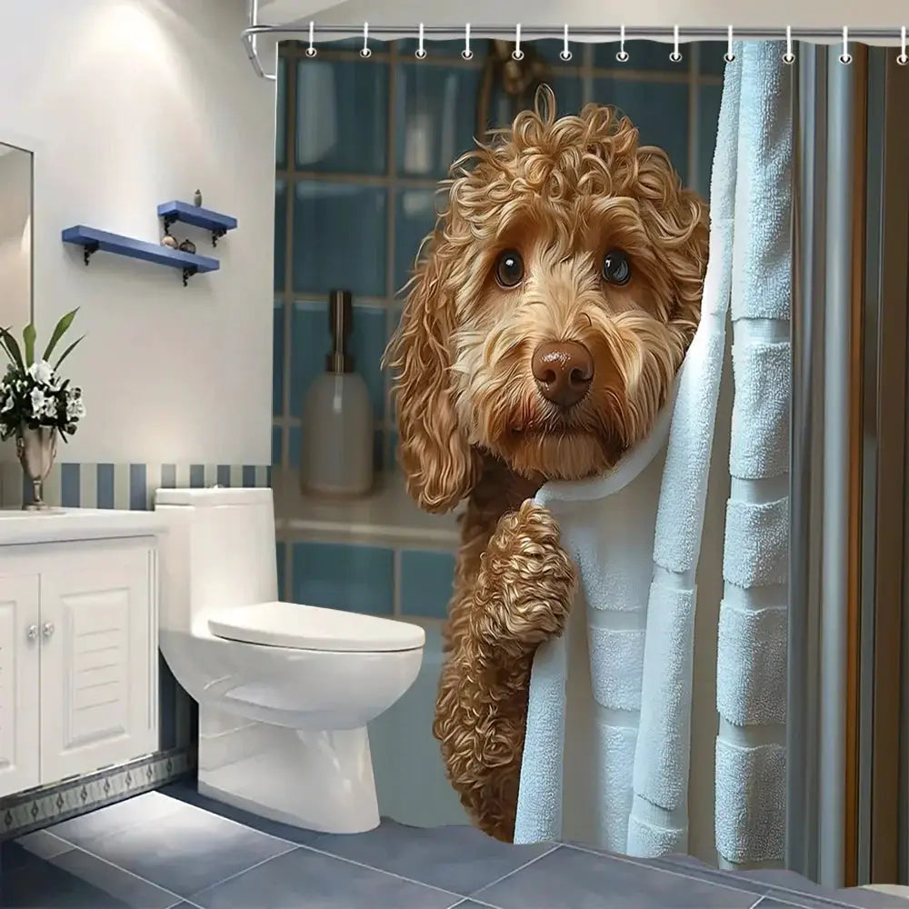 Adorable Poodle Puppy Art Shower Curtain - Creative Realistic Dog Design - Indoor Home Bathroom Decor Art Bath Curtain from PriceLows™