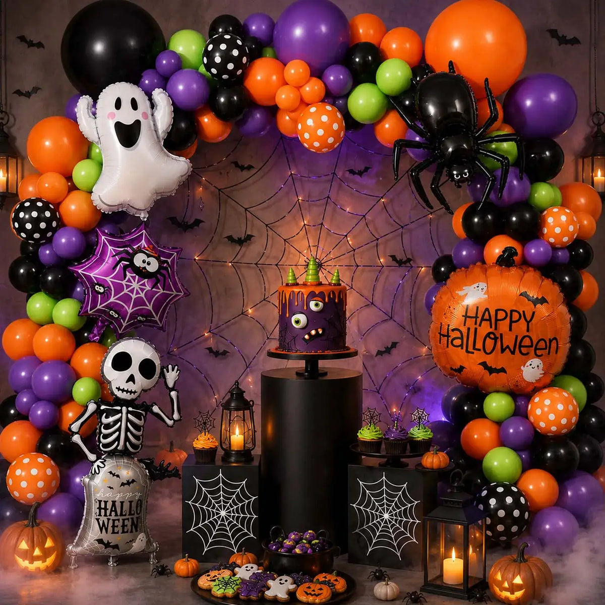 Halloween Balloon Arch Kit | 108 Piece Set | Foil And Latex | Spooky Colors