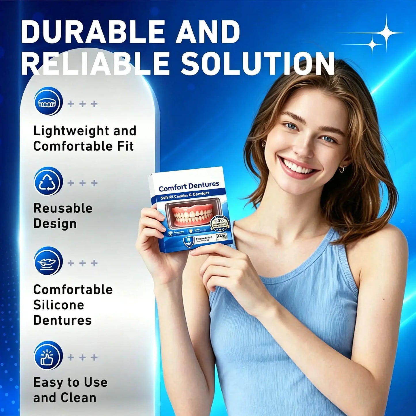 Natural Silicone Denture Set | Full Upper And Lower | Comfort Fit Design