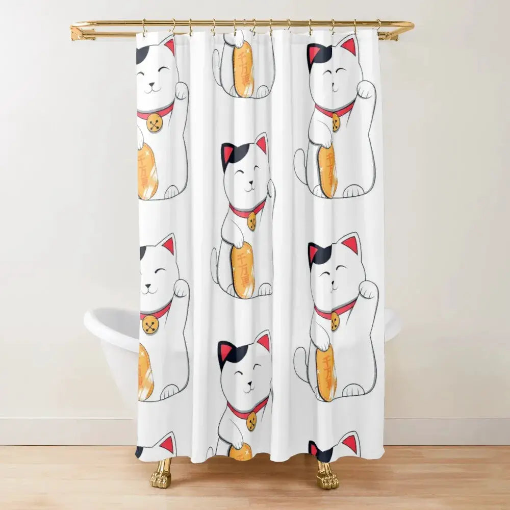 Japan Lucky Fortune Cat Shower Curtain Gold Coin Bathroom Decoration With Hook Polyester Fabric Waterproof Shower Curtain Hooks from PriceLows™