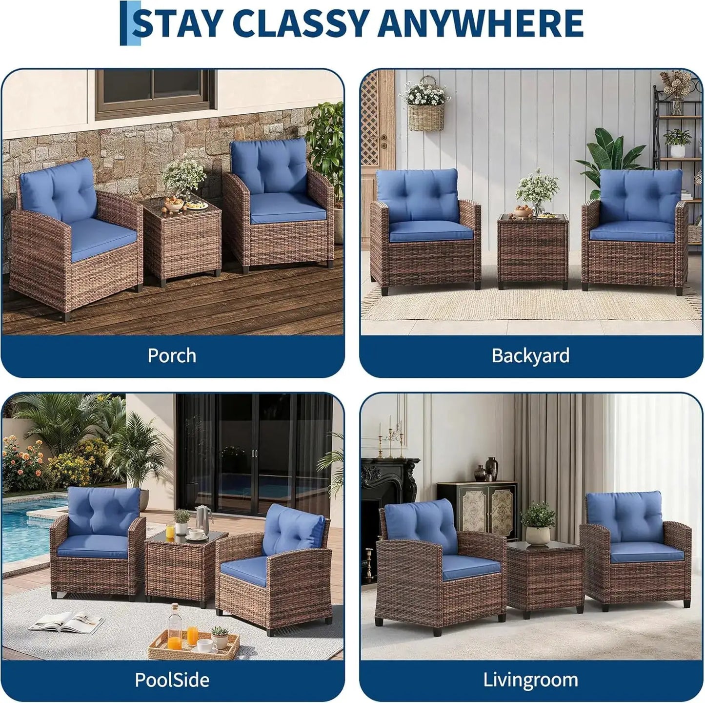 3-Piece Outdoor Patio Bistro Set – Gradient PE Rattan Chairs & Side Table – Compact All-Weather Wicker Garden Furniture for Balcony, Porch, Terrace, Small Spaces from PriceLows™