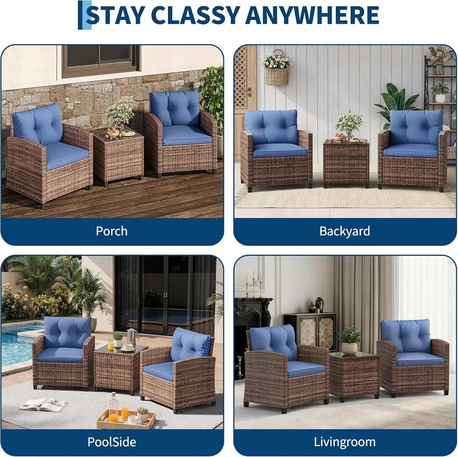 3-Piece Outdoor Patio Bistro Set – Gradient PE Rattan Chairs & Side Table – Compact All-Weather Wicker Garden Furniture for Balcony, Porch, Terrace, Small Spaces from PriceLows™