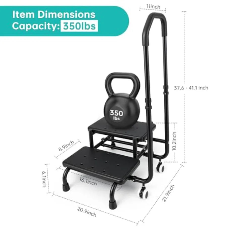 2 Step Stool with Handrail and 2 Casters for Elderly Bed Steps for High Beds for Adults Non Slip Platform and Adjustable Handra from PriceLows™
