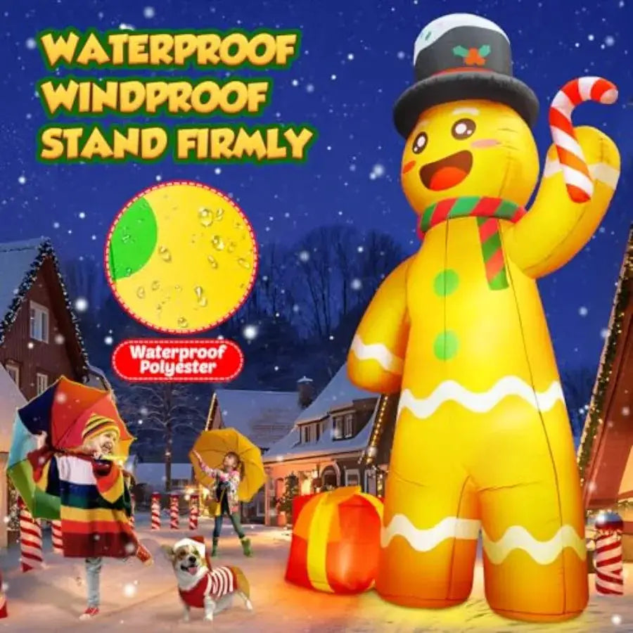 Inflatable Gingerbread Man | Built In Led | 12 Ft Height | Red And White