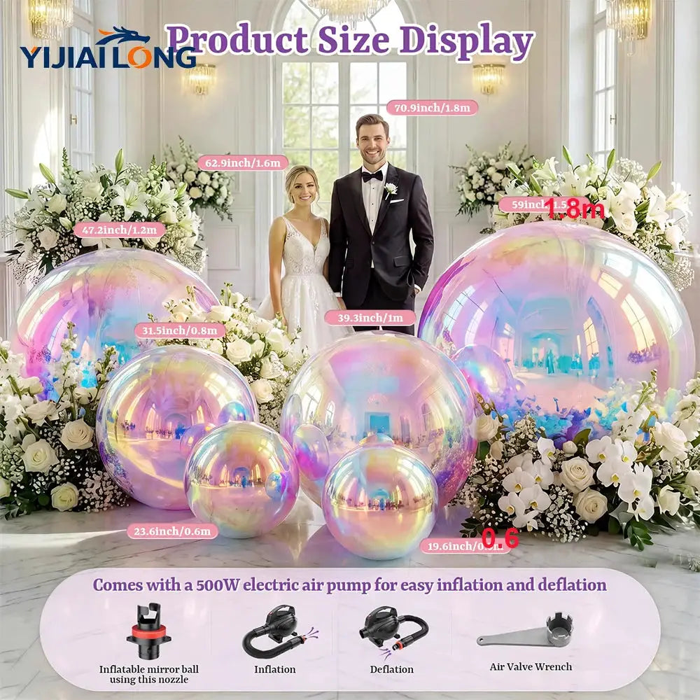 Inflatable Disco Ball | Iridescent PVC Coating | Hang And Stand | 6 Piece Set