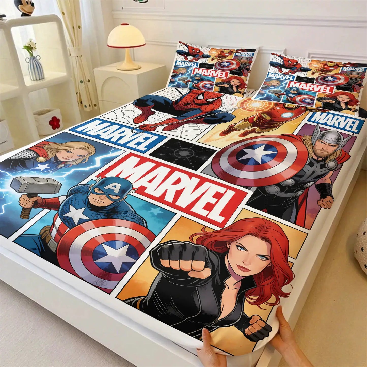 3Pcs Marvel Superhero Comic Panels Fitted Sheet Set-Marvel fan & Boys' Room Trendy Bedding-Soft Deep Pocket Mattress Protector from PriceLows™