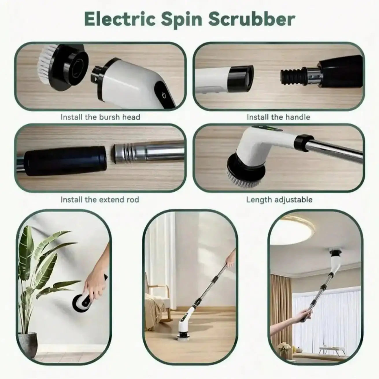 Electric Cleaning Brush | Rotating Head | IPX7 Waterproof | 9 Brush Heads
