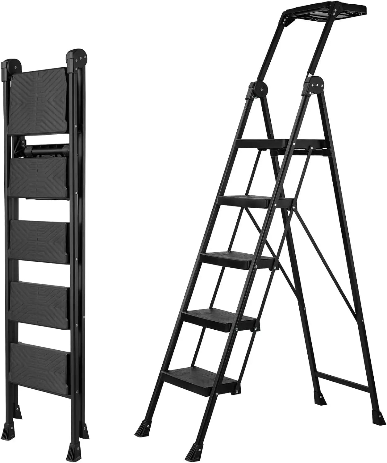 5 Step Ladder with Handrail & Tool Tray, 660 lbs Capacity, Anti-Slip Wide Pedal, Sturdy Steel for Home Kitchen Outdoor from PriceLows™