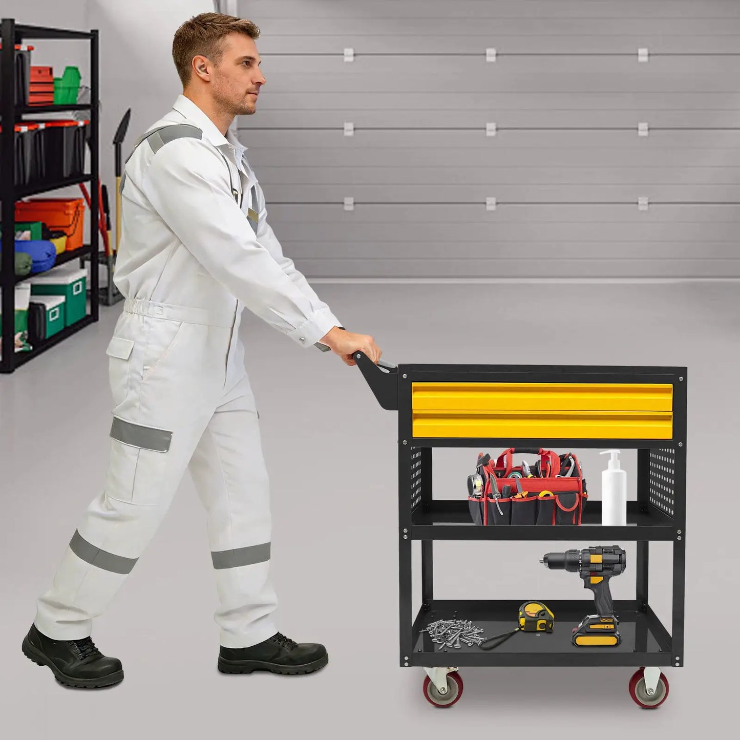 Tool Cart | 5 Shelf 2 Drawer | 400 Lb Capacity Carbon Steel | Black