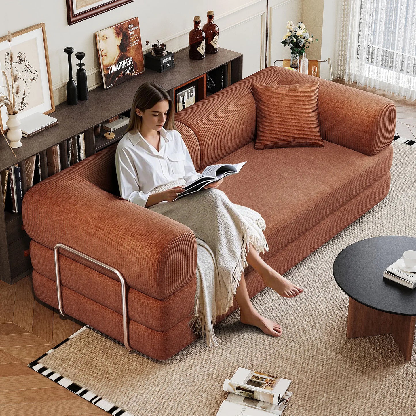 Convertible Sofa Bed | Genuine Leather | Metal Frame | Apartment Use