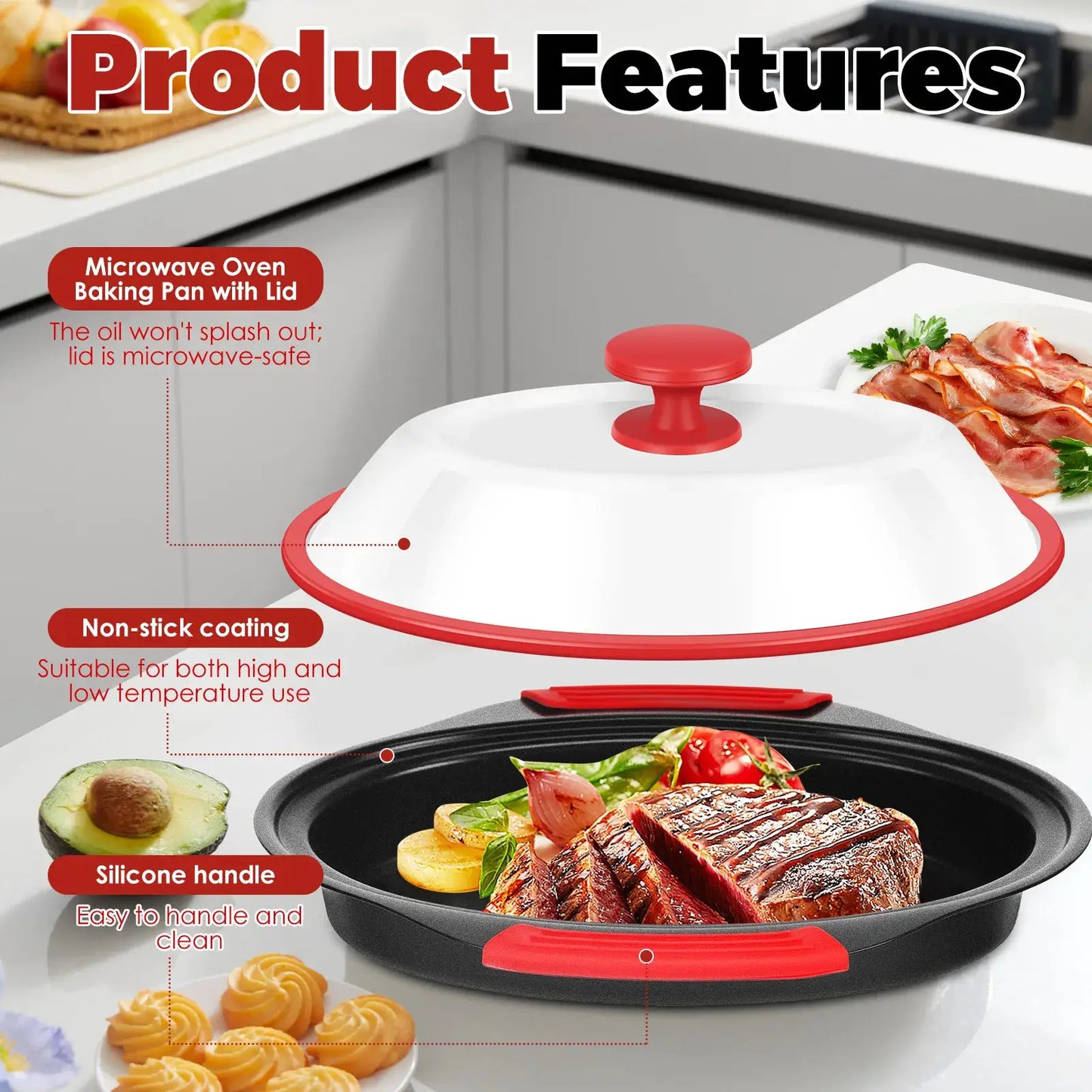 Microwave Grill Pan | Nonstick Aluminum | With Cover