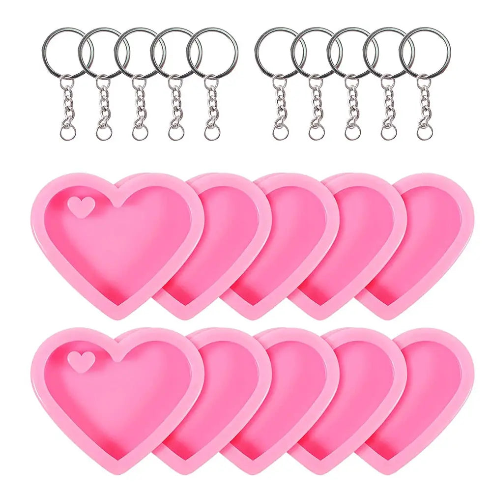 Heart Keychain Silicone Mold Set With Rings Jewelry Making 20 Pcs