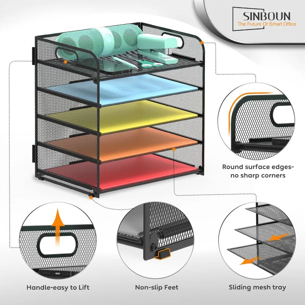5-Tier Metal Letter Tray Paper Organizer | Desktop Document Shelf | With Handle