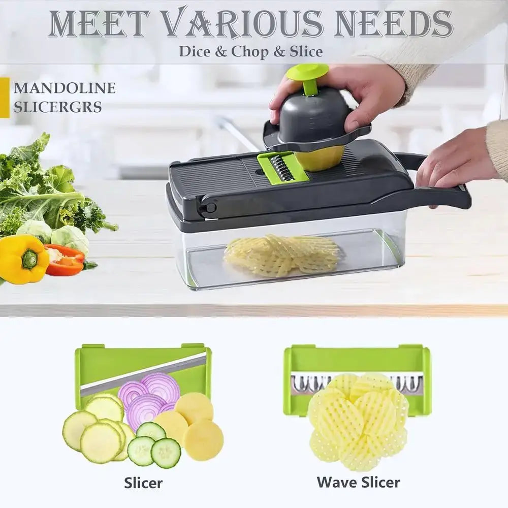 Vegetable Chopper Dicer | 420 Stainless Steel Blades | With Container | 13.5 Inches Long
