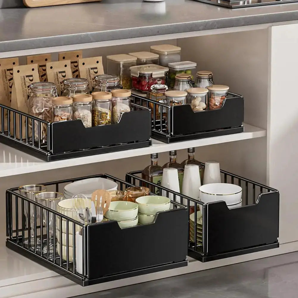 Pull Out Cabinet Organizer, Carbon Steel Foldable Slide Out Drawers Storage Rack For Kitchen Cabinets Bathroom Cabinet Organizer from PriceLows™