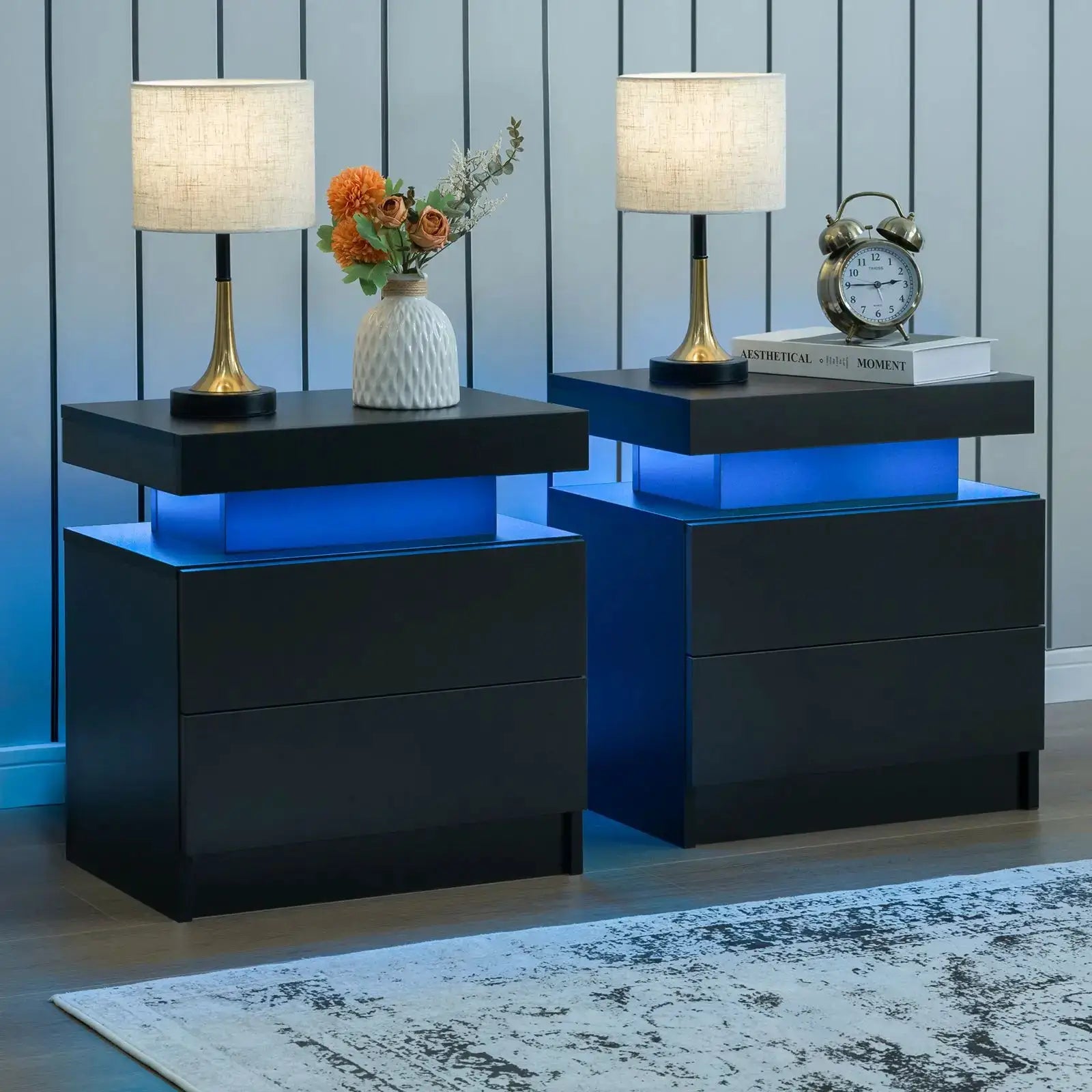 Cubehom Nightstand Set of 2 LED Nightstand with 2 Drawers,Night Stand with LED Light,Bedside Table with Drawers for Bedroom from PriceLows™