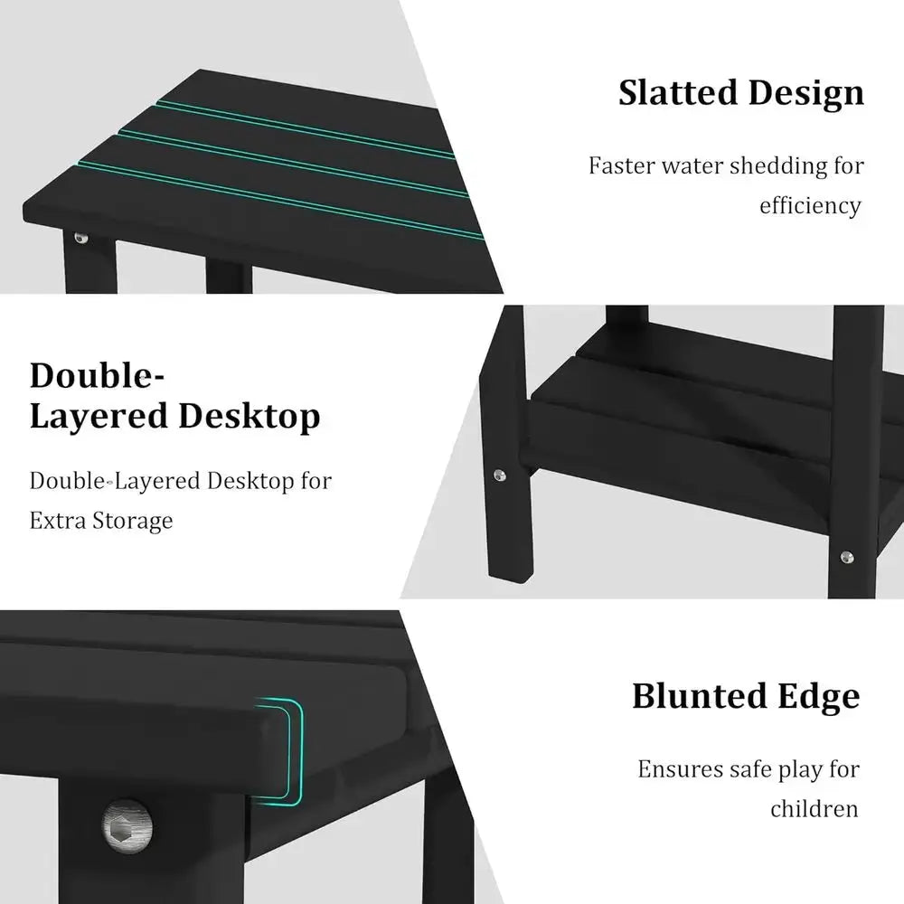 Weatherproof HDPE Small Patio Side Table for Outdoor Spaces: Ideal for Balcony, Deck, Poolside in Black from PriceLows™