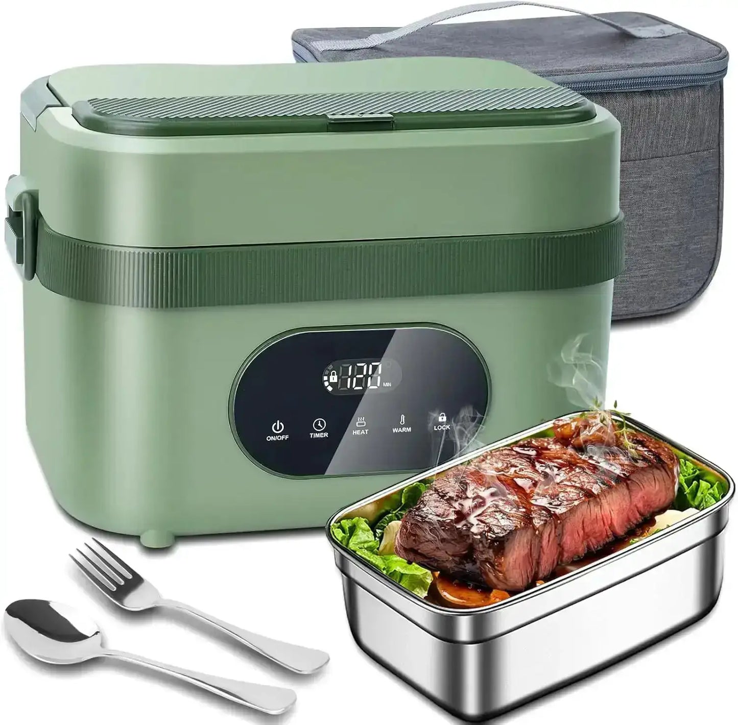18000mAh Battery Powered Cordless Heated Lunch Box - 5-Sided Self-Heating, Smart Timer, 6.3 Cups, Leak-Proof, Portable for Work, Travel, Commuters from PriceLows™