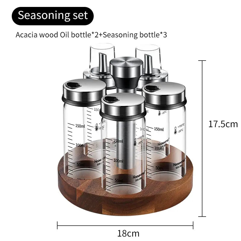 Rotating Seasoning Bottle Set | Glass Spice Jars | Rotating Rack | Various Sizes