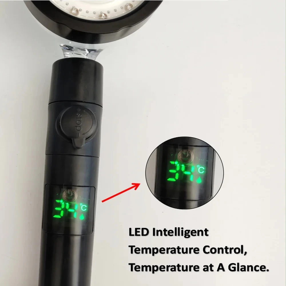 Shower Head Set | Digital Temperature LED | High Pressure Rainfall | Black Grey