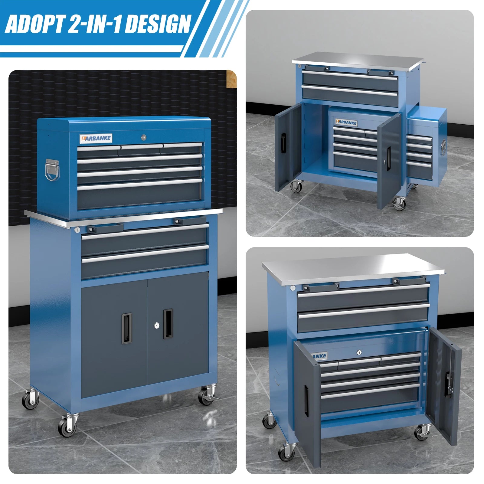 8-Drawer Rolling Tool Chest with Wheels and Door,Stainless Steel Countertop,Sliding Drawer,Large Workbench Forming Tool Chest fo from PriceLows™