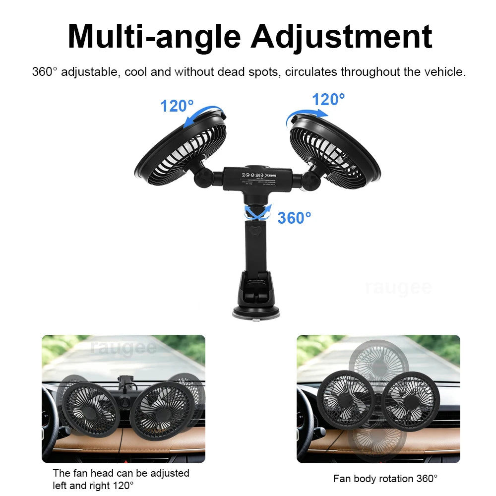 Car Fan | Dual Head USB | 360 Degree Rotatable | One Size