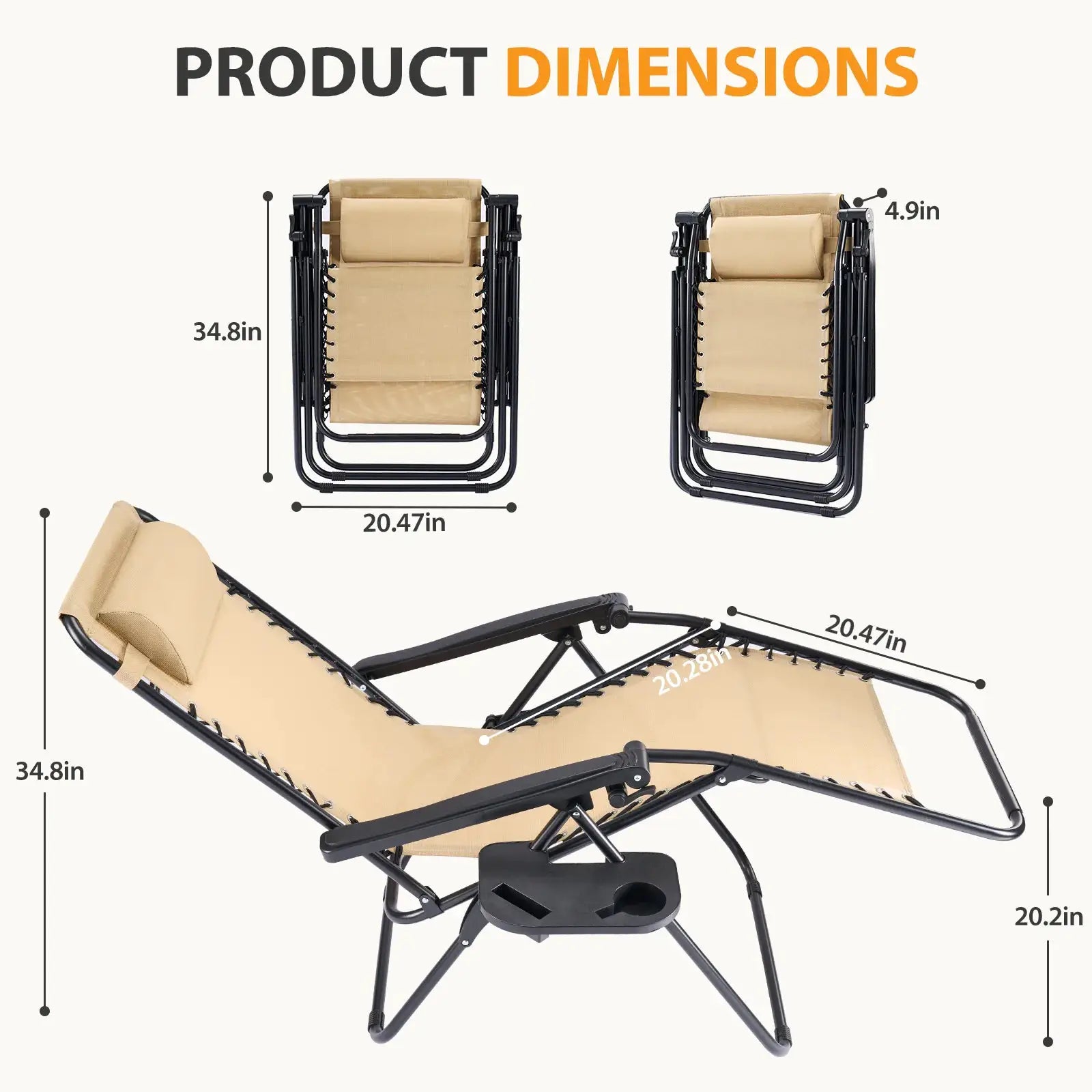 JHK Portable Zero Gravity Recliner Chairs Set of 2 Outdoor Garden Folding Lounge Chair with Cup Holder Trays Adjustable Pillow from PriceLows™