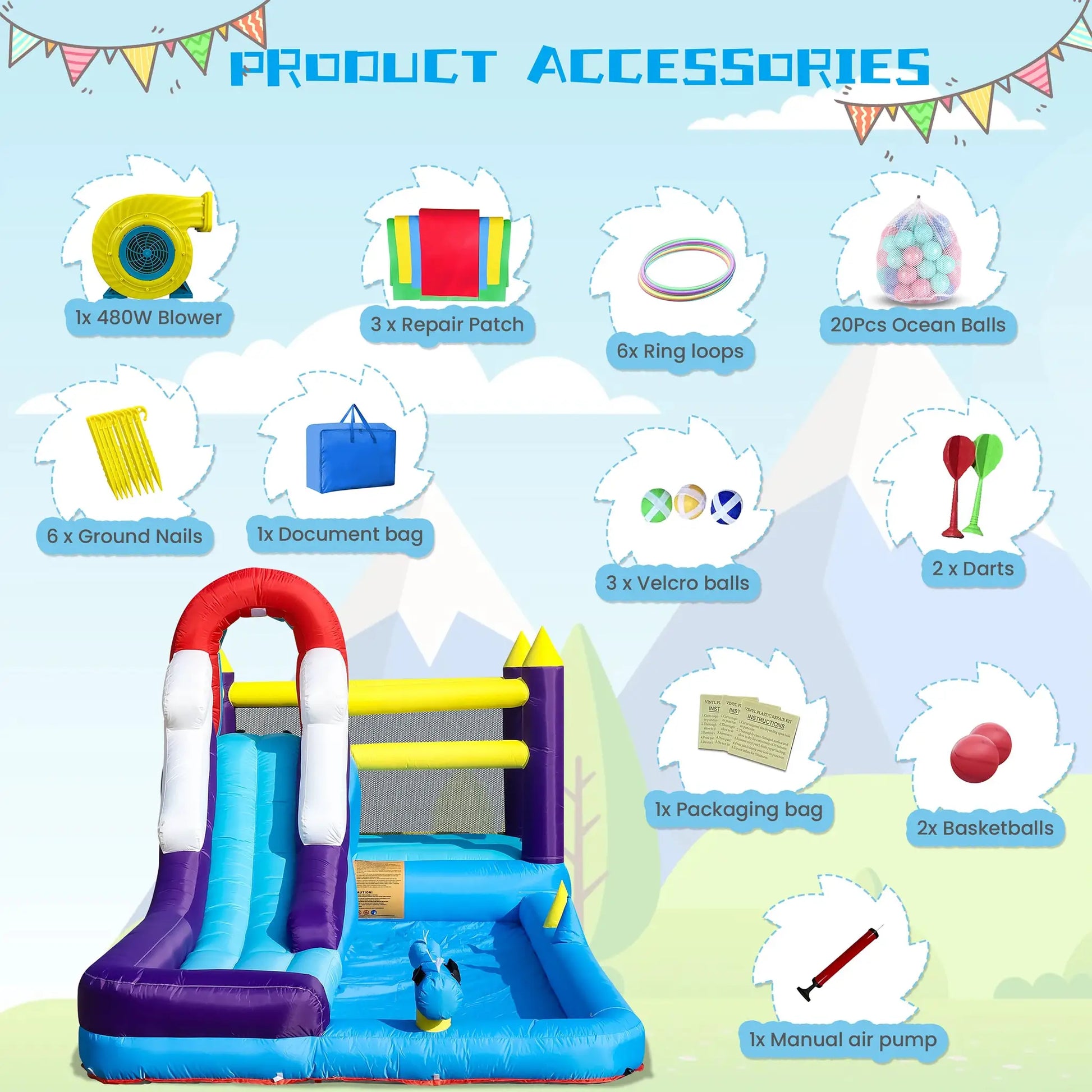 16ft Inflatable Water Slide Bounce House w/ Splash Pool for Kids Backyard Party Commercial children's playground from PriceLows™