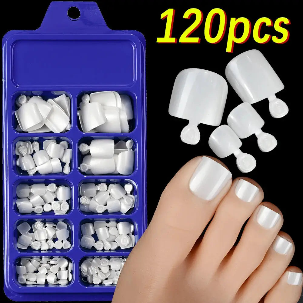 False Toenails | 120 Piece Set | French Style | Size M