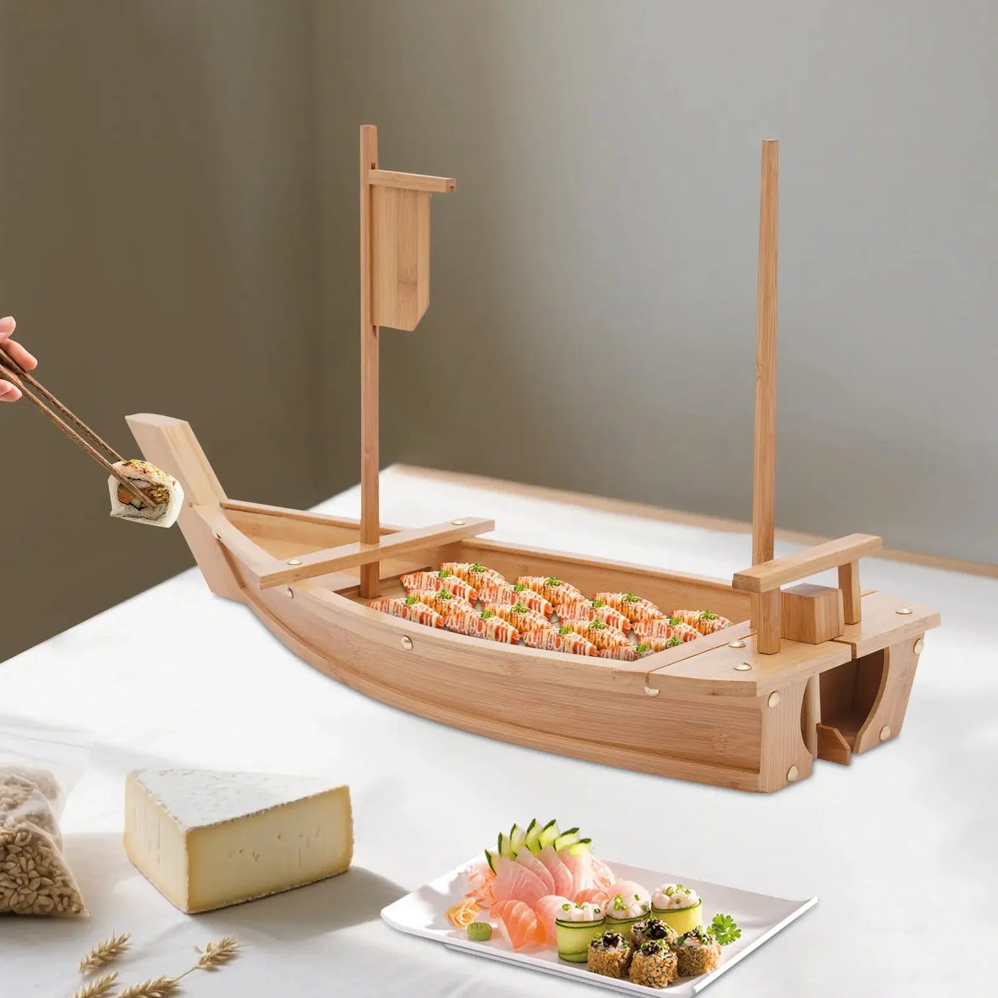 Sushi Boat Serving Tray 28in Large Size Bamboo Boat-Shaped Sushi Serving Tray for Party Buffet Dinner from PriceLows™