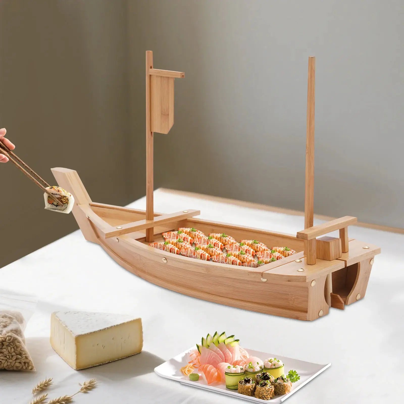 Sushi Boat Serving Tray 28in Large Size Bamboo Boat-Shaped Sushi Serving Tray for Party Buffet Dinner from PriceLows™
