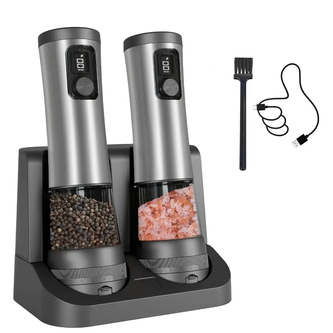 Electric Salt And Pepper Grinder Set | 5 Coarseness Levels | LED | One Handed