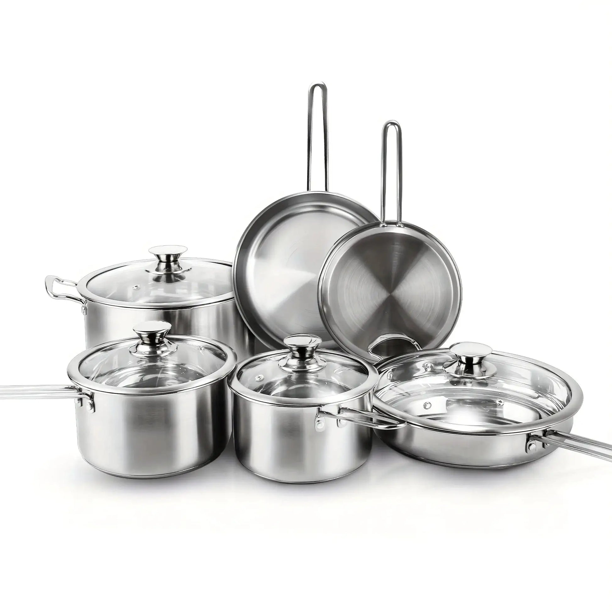 10 Pieces Stainless Steel Pots And Pans Set, Kitchen Cookware Sets, Induction Cooking Set Compatible With All Stovetops from PriceLows™