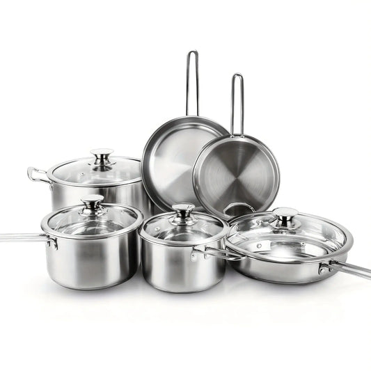 10 Pieces Stainless Steel Pots And Pans Set, Kitchen Cookware Sets, Induction Cooking Set Compatible With All Stovetops from PriceLows™