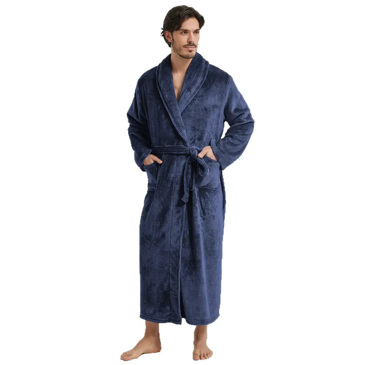 Men Bathrobe | Polyester Knit | Turn Down Collar | Winter Homewear