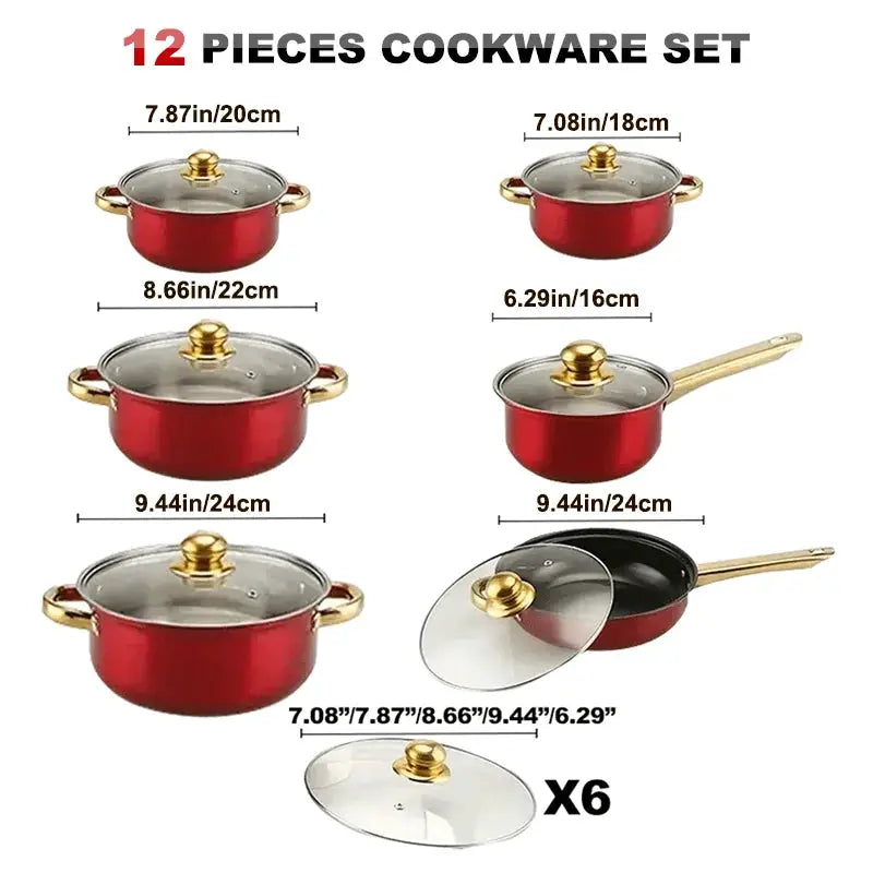 us12pcs Red Pot Set, Stainless Steel, Non-Stick Pan, Kitchen Cookware Set, Non-Stick Cooking Set, A Variety of Pots to Meet All Kitchen Needs, The Most Beautiful And Practical Gift for Mothersd from PriceLows™