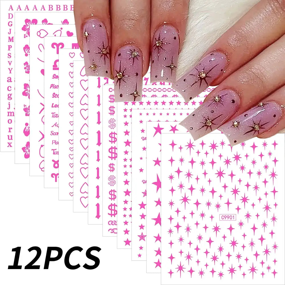 12Pcs 3D Gold Sliver Stars Nail Stickers Bronzing Starlight Nail Art Decals Self Adhesive Slider Decals DIY Nail Tips Decoration from PriceLows™