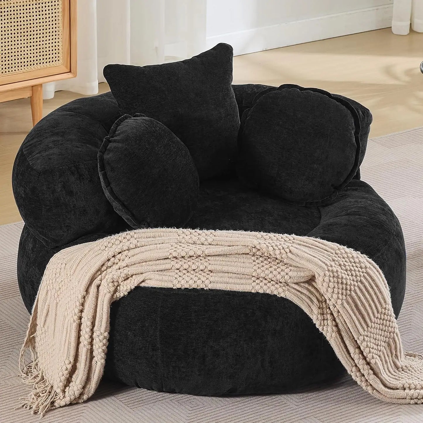 Oversized Round Floor Chair | Chenille Fabric | 43 Inch Diameter | Customized