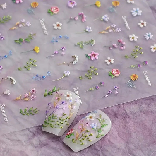 1pc Flower Nail Stickers Summer Floral Leaf Plant 5D Embossed Nail Slider Decals Self-Adhesive Nail Art Supplies Manicure Decor from PriceLows™