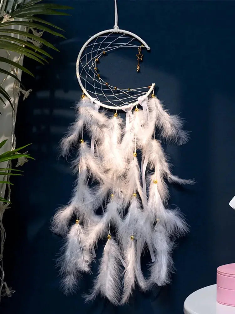 Moon Dream Catcher Feather Wind Chimes Hand-woven Wall Bedroom Hanging Ornaments Birthday Festival Gifts Home Decoration Crafts from PriceLows™
